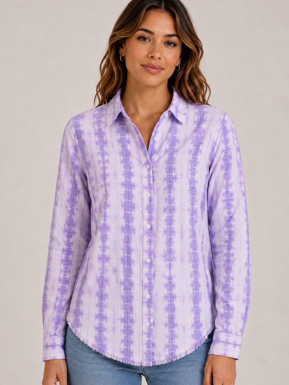 Cloth & Stone Anthropologie Women’s Large Purple Tie Dye Button Down Shirt Fraye